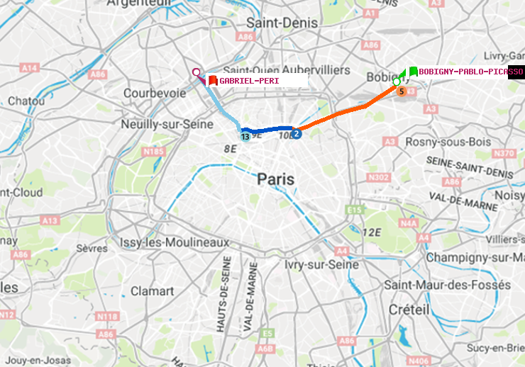 plan itinéraire ratp de Bobigny-Pablo-Picasso à Gabriel-Péri