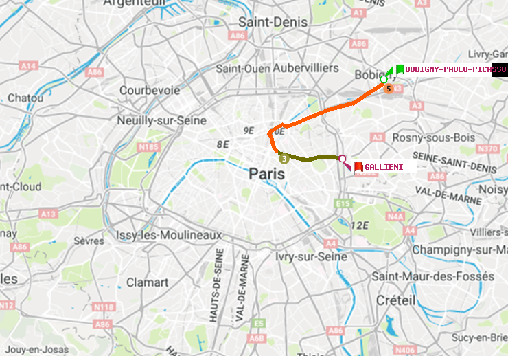 plan itinéraire ratp de Bobigny-Pablo-Picasso à Gallieni (Parc de Bagnolet)