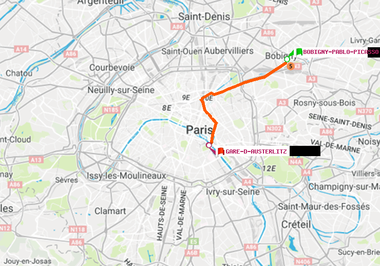 plan itinéraire ratp de Bobigny-Pablo-Picasso à Gare d