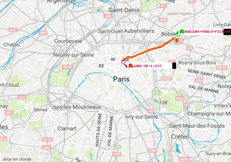 plan itinéraire ratp de Bobigny-Pablo-Picasso à Gare de l