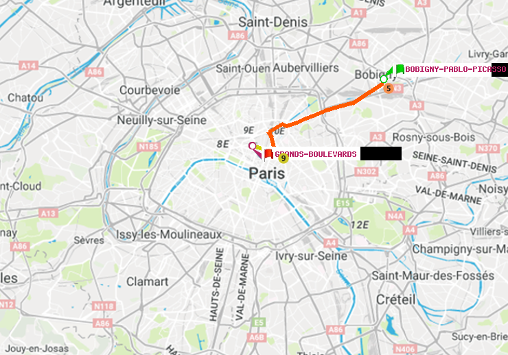 plan itinéraire ratp de Bobigny-Pablo-Picasso à Grands Boulevards