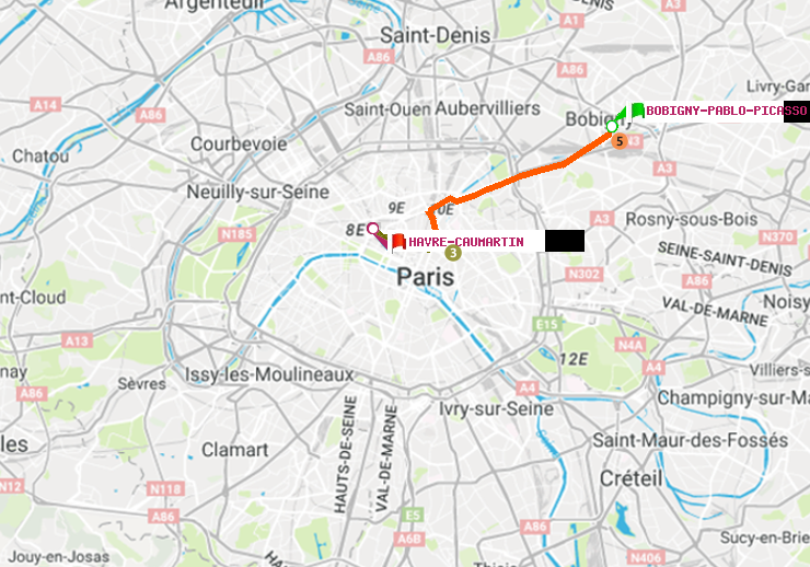 plan itinéraire ratp de Bobigny-Pablo-Picasso à Havre-Caumartin