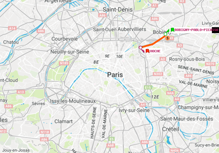 plan itinéraire ratp de Bobigny-Pablo-Picasso à Hoche
