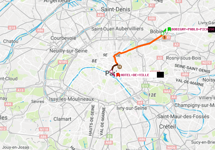 plan itinéraire ratp de Bobigny-Pablo-Picasso à Hôtel de Ville