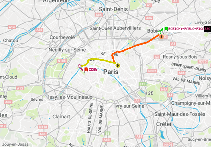 plan itinéraire ratp de Bobigny-Pablo-Picasso à Iéna