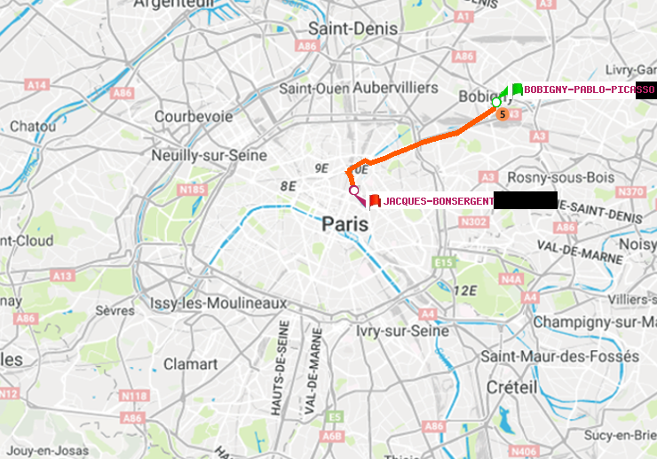 plan itinéraire ratp de Bobigny-Pablo-Picasso à Jacques-Bonsergent