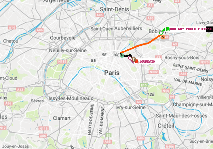 plan itinéraire ratp de Bobigny-Pablo-Picasso à Jourdain