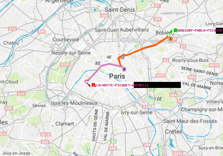 plan itinéraire ratp de Bobigny-Pablo-Picasso à La Motte-Picquet-Grenelle