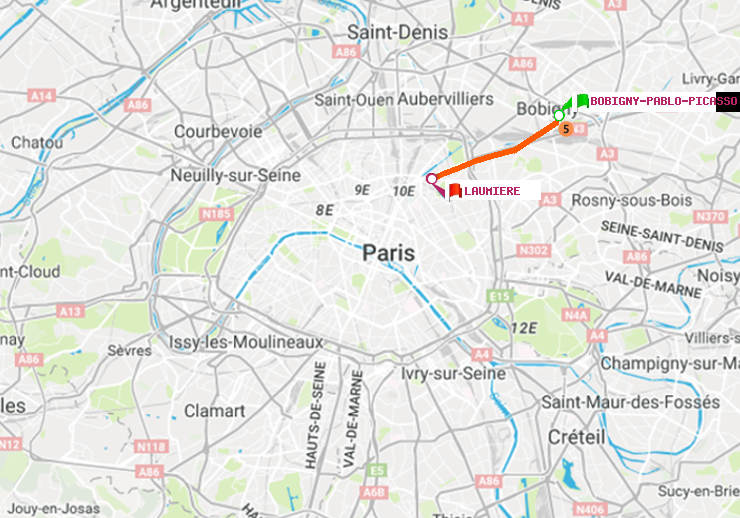 plan itinéraire ratp de Bobigny-Pablo-Picasso à Laumière