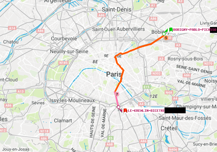plan itinéraire ratp de Bobigny-Pablo-Picasso à Le Kremlin-Bicêtre