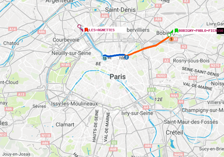 plan itinéraire ratp de Bobigny-Pablo-Picasso à Les Agnettes