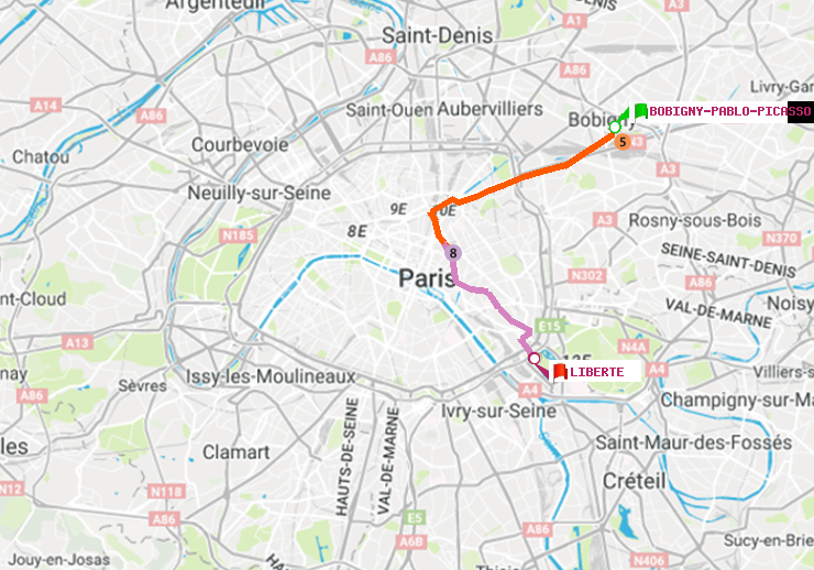 plan itinéraire ratp de Bobigny-Pablo-Picasso à Liberté