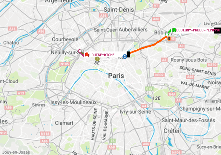 plan itinéraire ratp de Bobigny-Pablo-Picasso à Louise Michel