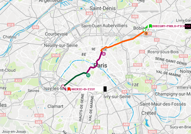 plan itinéraire ratp de Bobigny-Pablo-Picasso à Mairie d