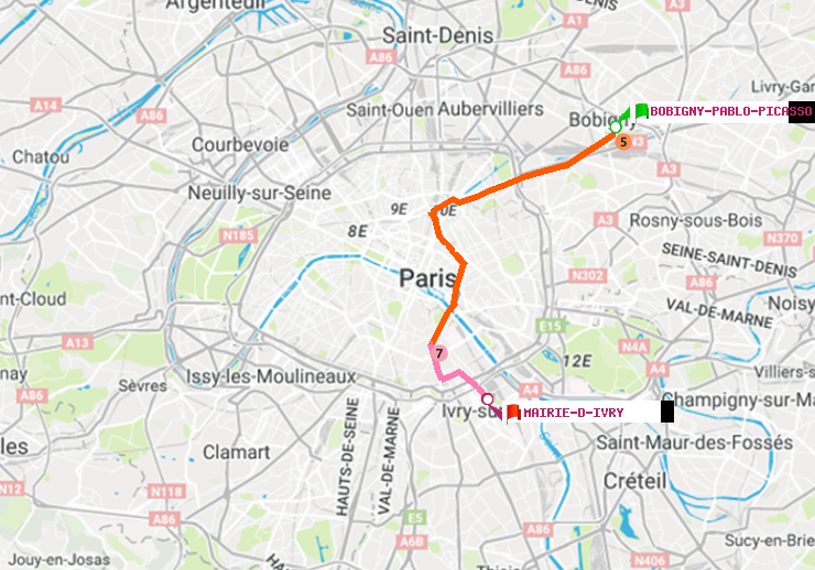 plan itinéraire ratp de Bobigny-Pablo-Picasso à Mairie d