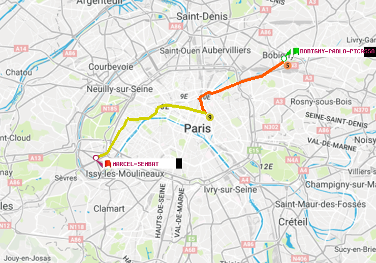 plan itinéraire ratp de Bobigny-Pablo-Picasso à Marcel Sembat