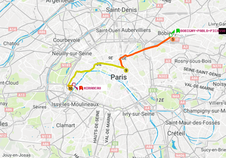 plan itinéraire ratp de Bobigny-Pablo-Picasso à Mirabeau