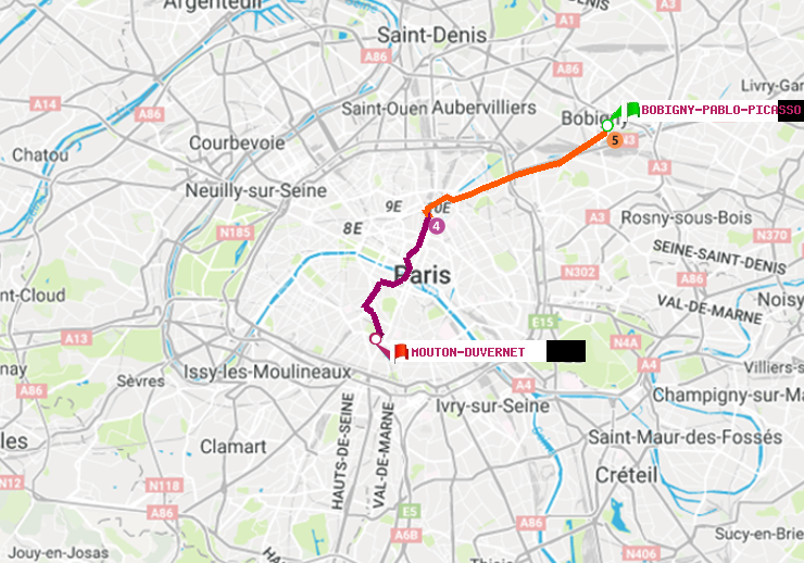 plan itinéraire ratp de Bobigny-Pablo-Picasso à Mouton-Duvernet
