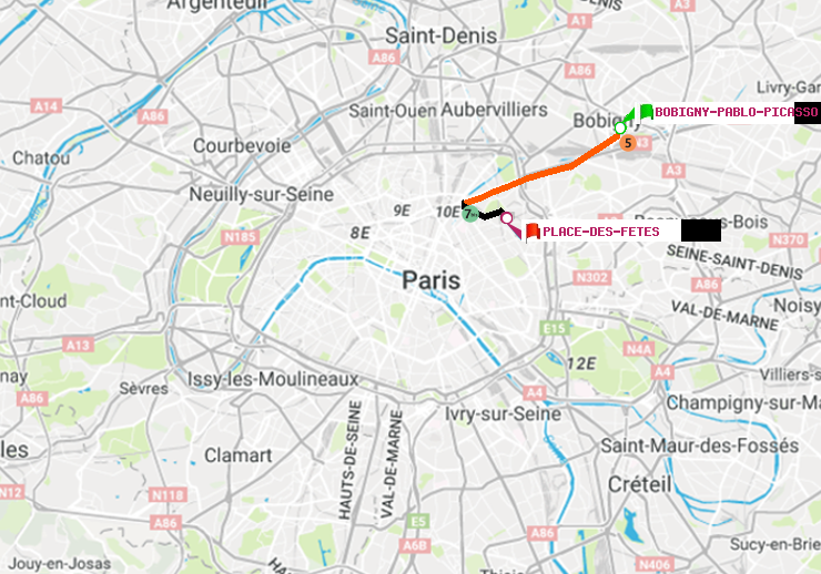 plan itinéraire ratp de Bobigny-Pablo-Picasso à Place des Fêtes