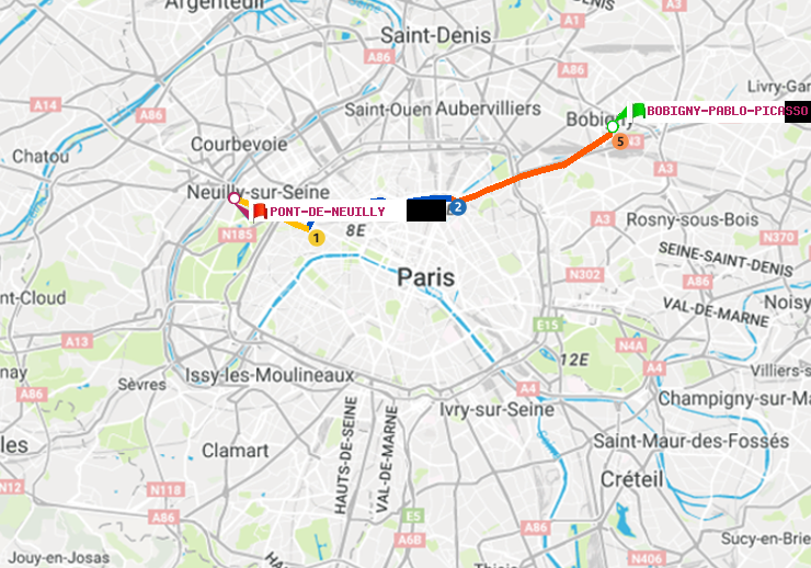 plan itinéraire ratp de Bobigny-Pablo-Picasso à Pont de Neuilly