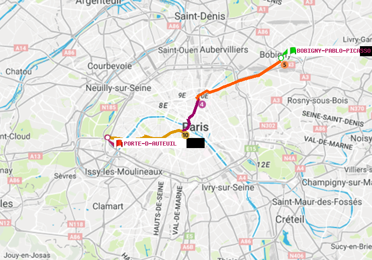 plan itinéraire ratp de Bobigny-Pablo-Picasso à Porte d