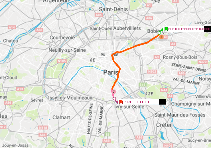 plan itinéraire ratp de Bobigny-Pablo-Picasso à Porte d
