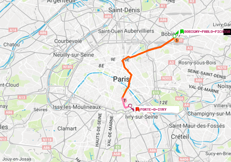plan itinéraire ratp de Bobigny-Pablo-Picasso à Porte d