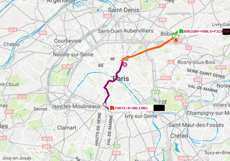 plan itinéraire ratp de Bobigny-Pablo-Picasso à Porte d