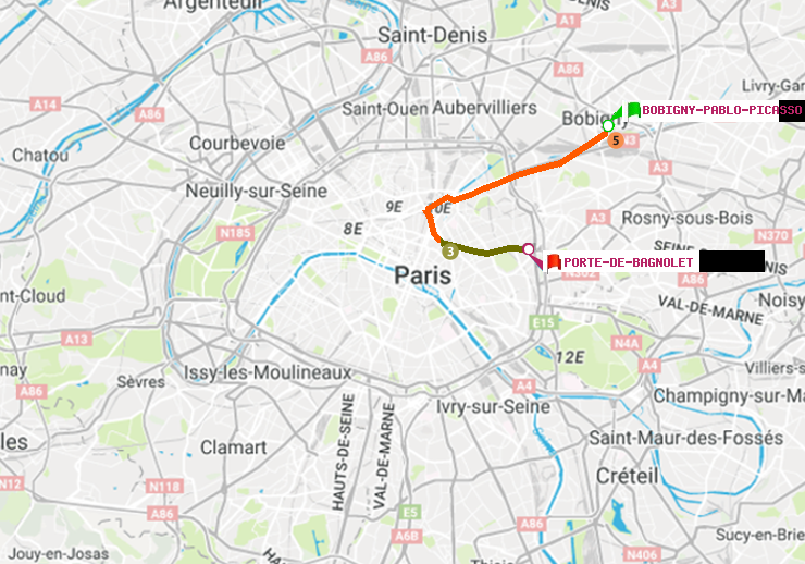 plan itinéraire ratp de Bobigny-Pablo-Picasso à Porte de Bagnolet