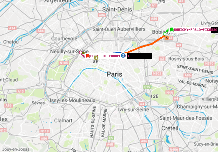 plan itinéraire ratp de Bobigny-Pablo-Picasso à Porte de Champerret