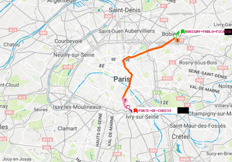 plan itinéraire ratp de Bobigny-Pablo-Picasso à Porte de Choisy