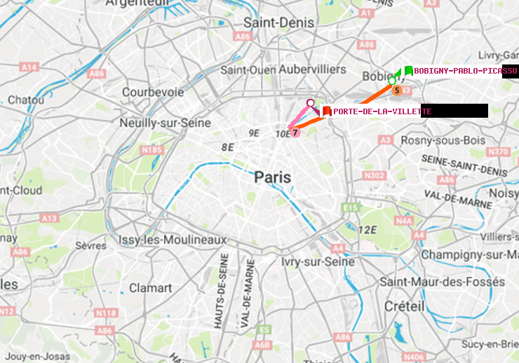 plan itinéraire ratp de Bobigny-Pablo-Picasso à Porte de la Villette