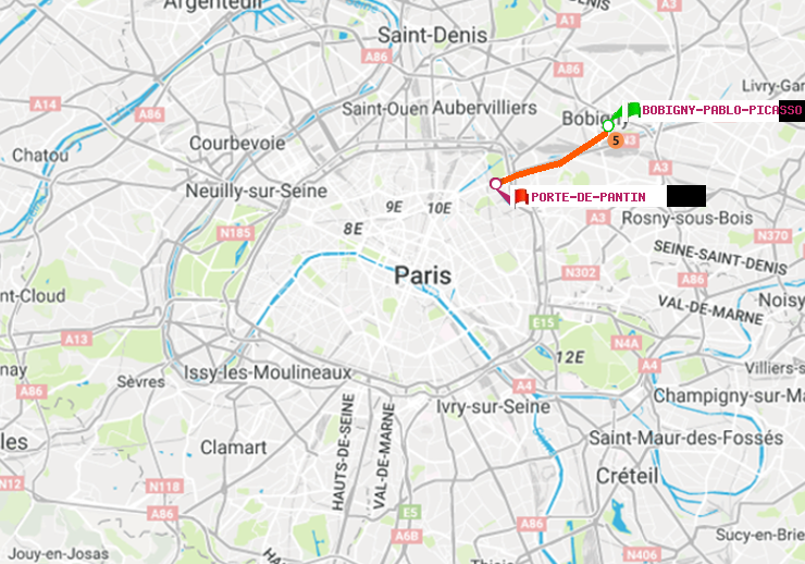 plan itinéraire ratp de Bobigny-Pablo-Picasso à Porte de Pantin