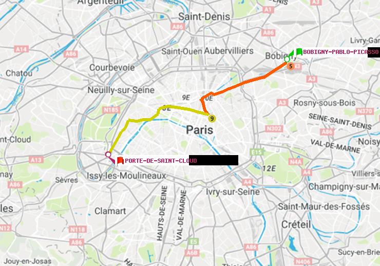 plan itinéraire ratp de Bobigny-Pablo-Picasso à Porte de Saint-Cloud