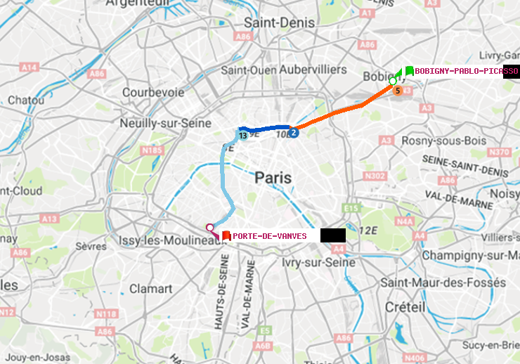 plan itinéraire ratp de Bobigny-Pablo-Picasso à Porte de Vanves