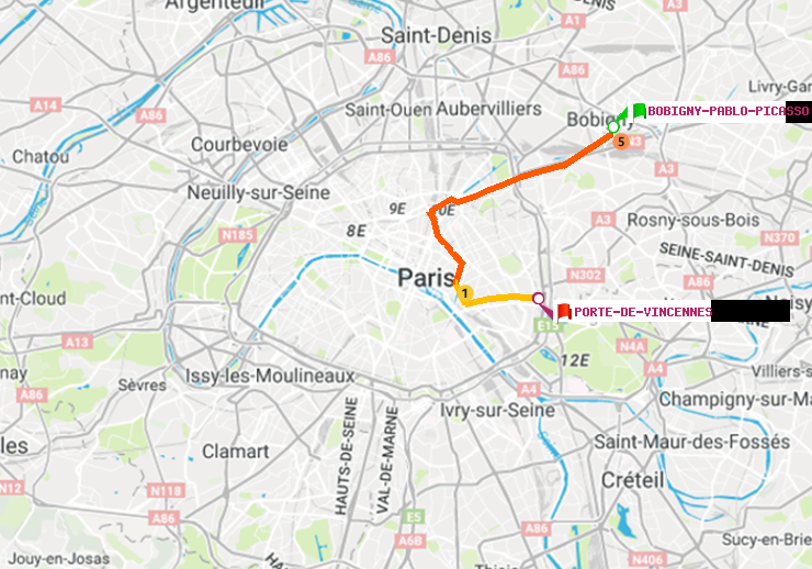 plan itinéraire ratp de Bobigny-Pablo-Picasso à Porte de Vincennes