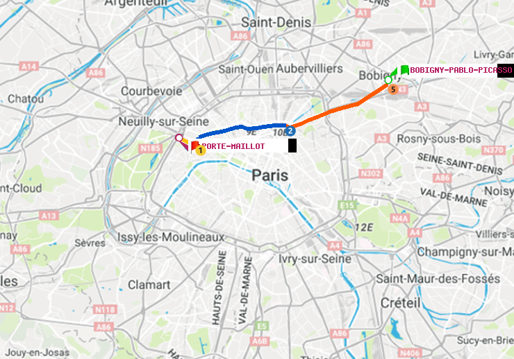 plan itinéraire ratp de Bobigny-Pablo-Picasso à Porte Maillot