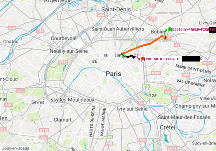 plan itinéraire ratp de Bobigny-Pablo-Picasso à Pré-Saint-Gervais