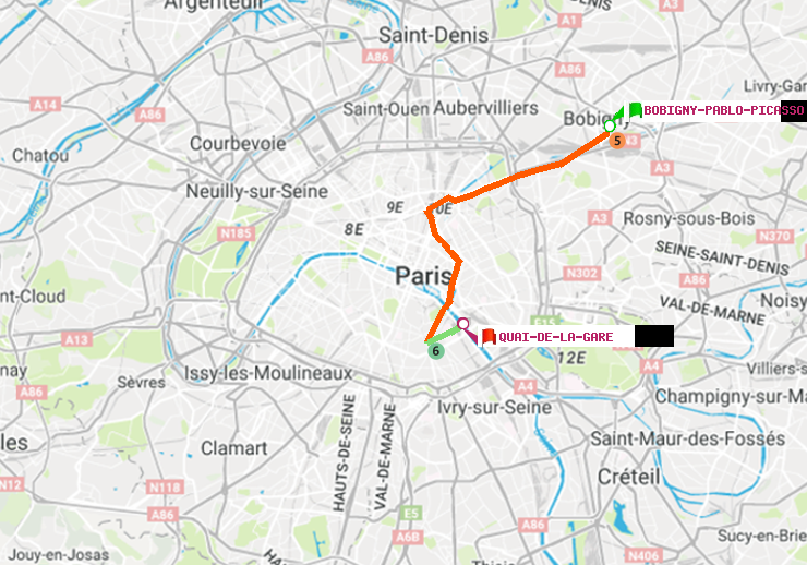 plan itinéraire ratp de Bobigny-Pablo-Picasso à Quai de la Gare