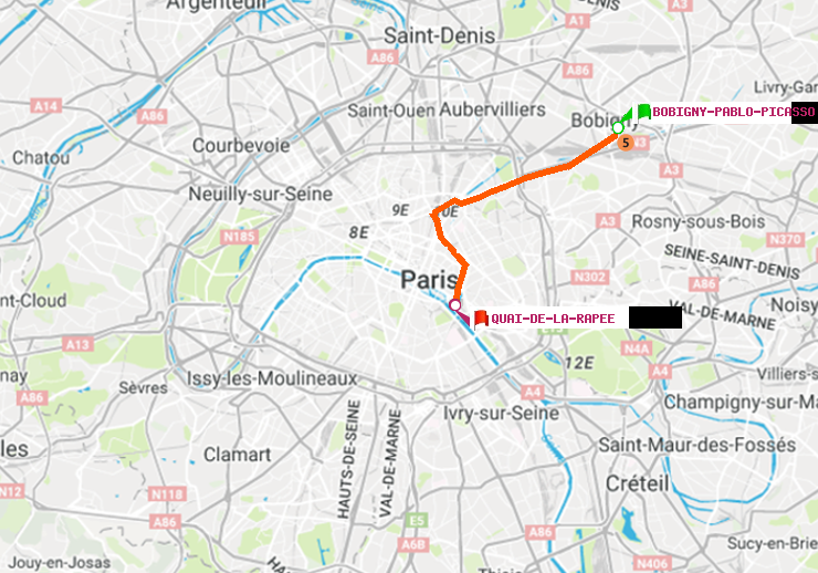 plan itinéraire ratp de Bobigny-Pablo-Picasso à Quai de la Rapée