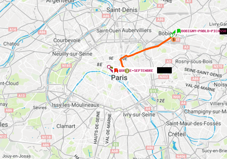 plan itinéraire ratp de Bobigny-Pablo-Picasso à Quatre Septembre