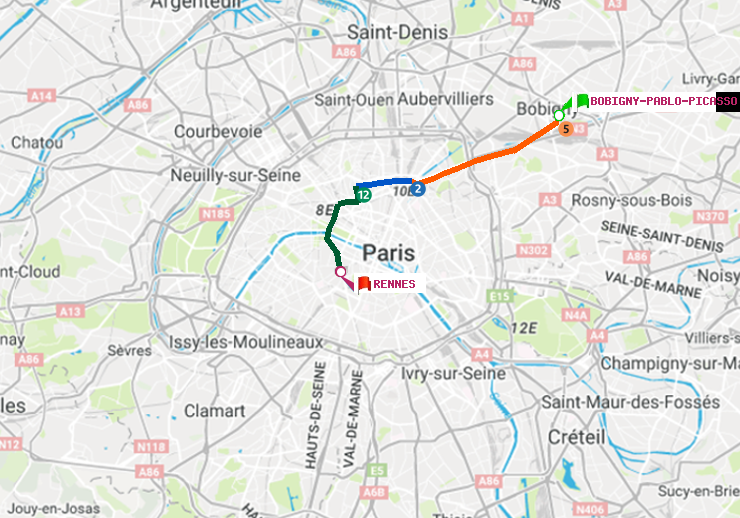 plan itinéraire ratp de Bobigny-Pablo-Picasso à Rennes