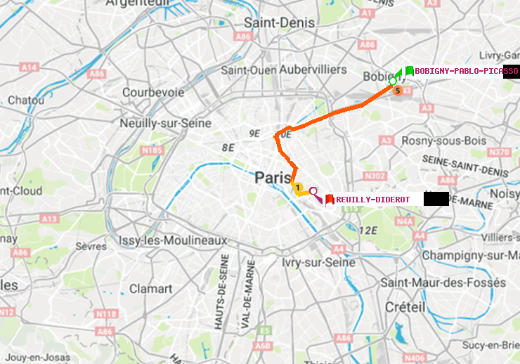 plan itinéraire ratp de Bobigny-Pablo-Picasso à Reuilly-Diderot
