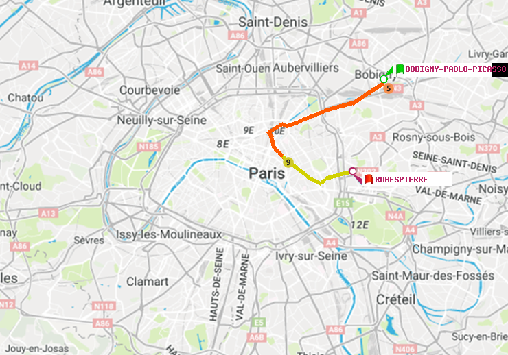 plan itinéraire ratp de Bobigny-Pablo-Picasso à Robespierre