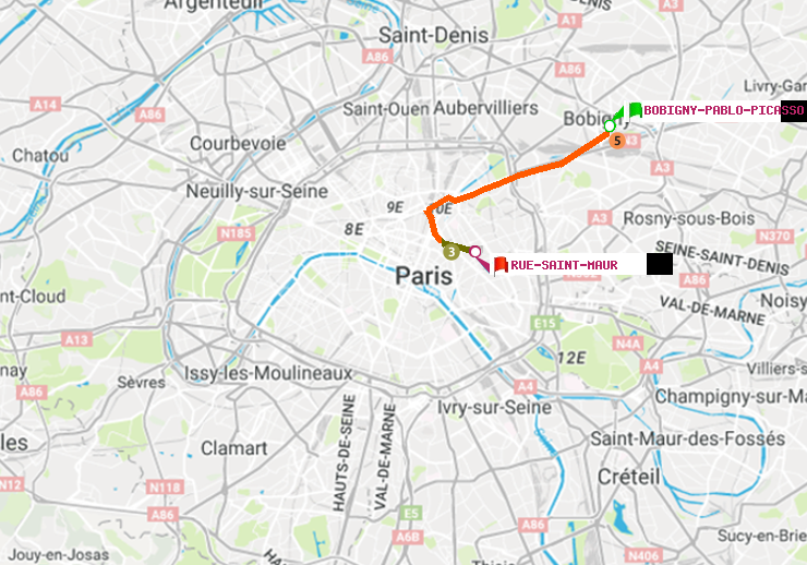 plan itinéraire ratp de Bobigny-Pablo-Picasso à Rue Saint-Maur