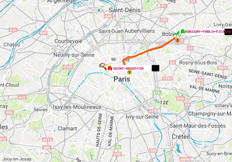 plan itinéraire ratp de Bobigny-Pablo-Picasso à Saint-Augustin