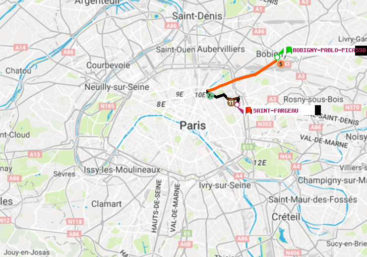 plan itinéraire ratp de Bobigny-Pablo-Picasso à Saint-Fargeau