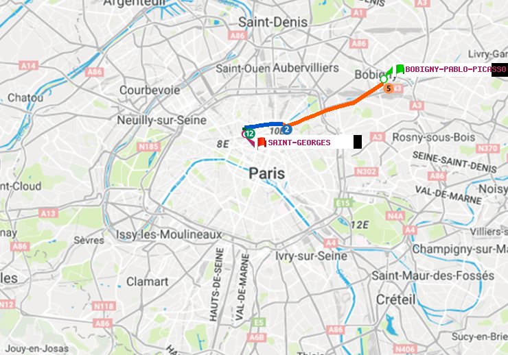 plan itinéraire ratp de Bobigny-Pablo-Picasso à Saint-Georges