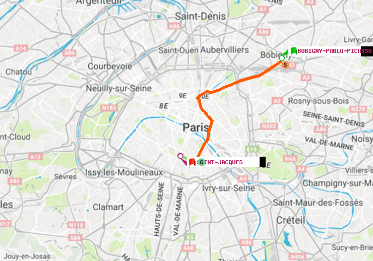 plan itinéraire ratp de Bobigny-Pablo-Picasso à Saint-Jacques