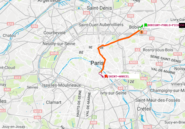 plan itinéraire ratp de Bobigny-Pablo-Picasso à Saint-Marcel